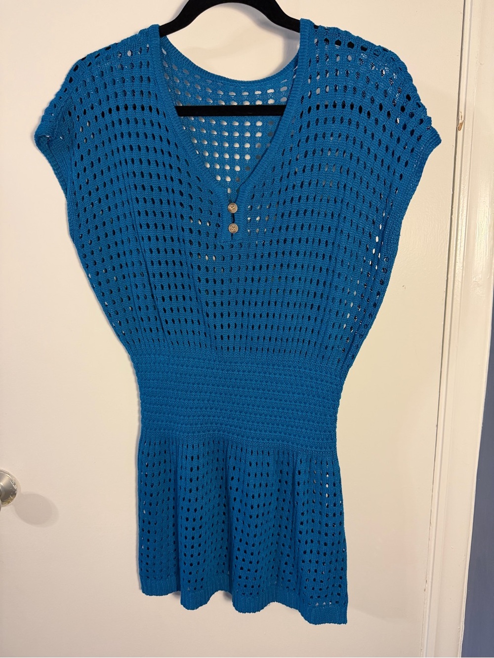 Blue Crochet Knit Swim Coverup Tunic Medium